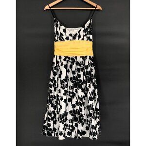 NWT Max Studio Womens Floral Sundress Yellow Sash L Black White Y2k Party Dance
